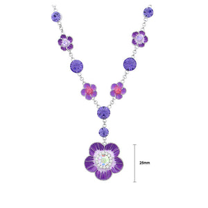 Purple Flower Necklace with Purple and Silver Austrian Element Crystals