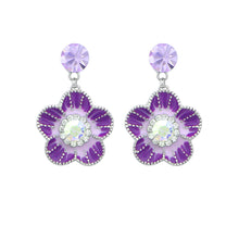 Load image into Gallery viewer, Purple Flower Earrings with Purple and Silver Austrian Element Crystals