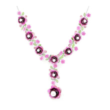 Load image into Gallery viewer, Pink Flower Necklace with Pink Austrian Element Crystal and White Fashion Pearl