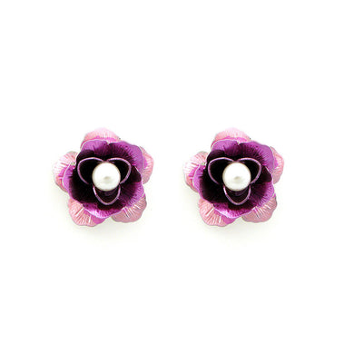 Pink Flower Earrings with White Fashion Pearl