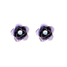 Load image into Gallery viewer, Purple Flower Earrings with Grey Fashion Pearl