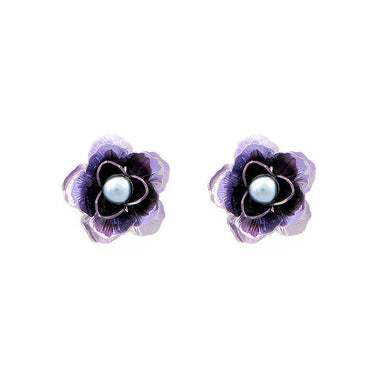 Purple Flower Earrings with Grey Fashion Pearl