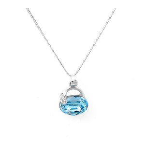 Cutie Handbag Pendant with Silver and Blue Austrian Element Crystals and Necklace