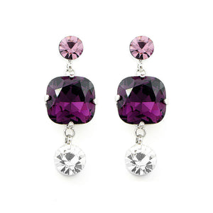 Elegant Pair Earrings with Purple and Silver Austrian Element Crystals