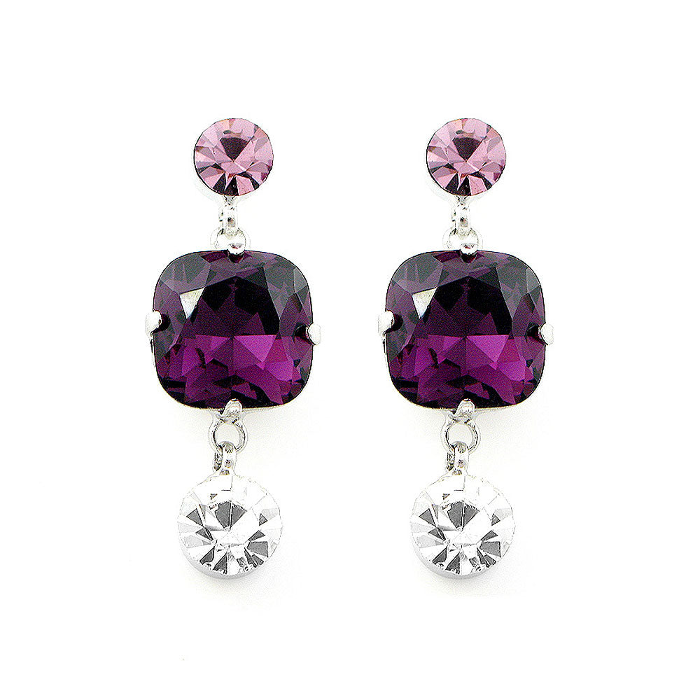 Elegant Pair Earrings with Purple and Silver Austrian Element Crystals