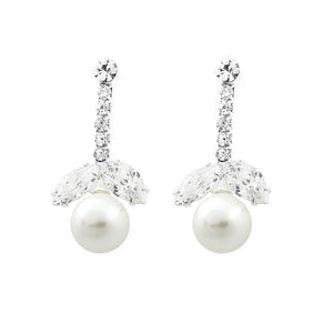 Glimmering Fashion Pearl Earrings with Silver Austrian Element Crystal and CZ