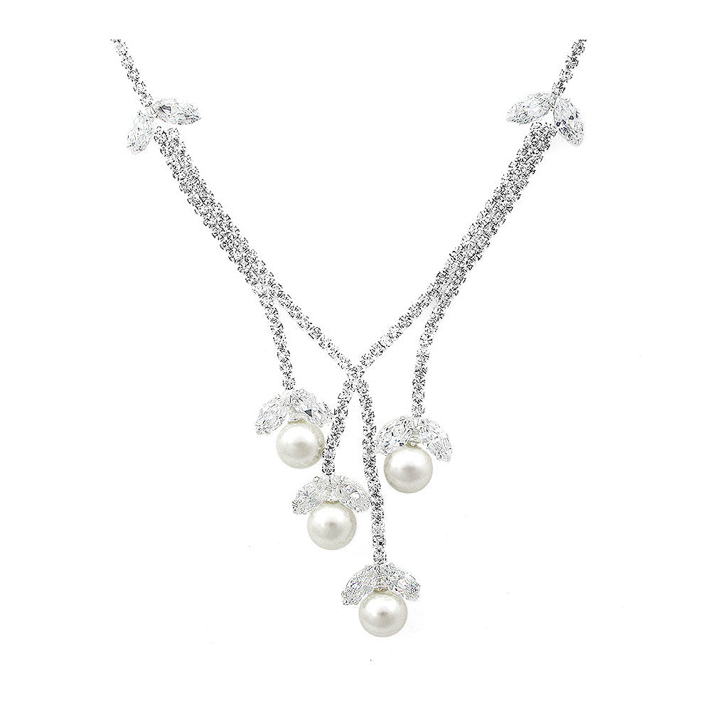 Glimmering Fashion Pearl Necklace with Silver Austrian Element Crystal and CZ
