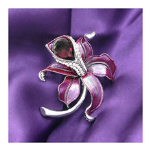 Load image into Gallery viewer, Purple Flower Brooch with Silver Austrian Element Crystal and Purple CZ