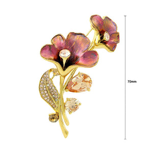 Flower Brooch with Orange Austrian Element Crystals and CZ