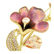 Load image into Gallery viewer, Flower Brooch with Orange Austrian Element Crystals and CZ