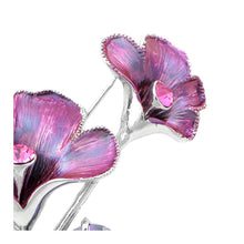 Load image into Gallery viewer, Bluish Purple Flower Brooch with Silver, Pink Austrian Element Crystals and Purple CZ