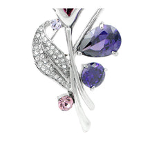 Load image into Gallery viewer, Bluish Purple Flower Brooch with Silver, Pink Austrian Element Crystals and Purple CZ
