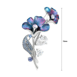 Purplish Blue Flower Brooch with Blue, Purple Austrian Element Crystals and Silver CZ