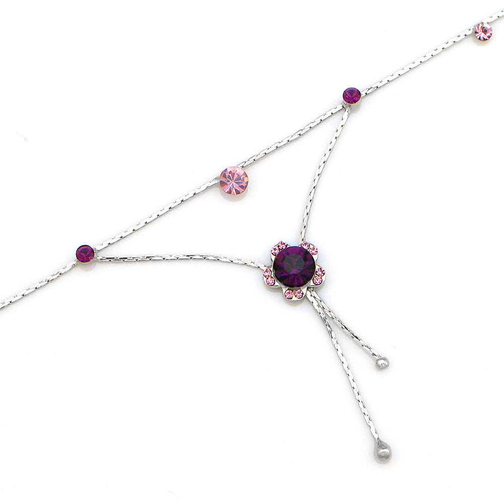 Flower Anklet with Purple Austrian Element Crystals