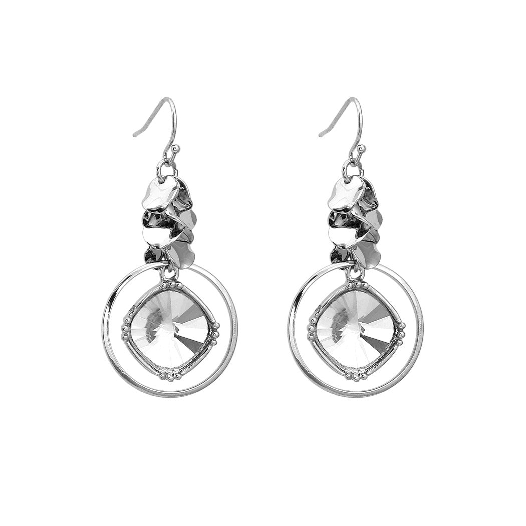 Elegant Round Earrings with Silver Austrian Element Crystal
