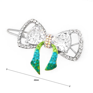 Charming Ribbon Barrette with Silver and Green Austrian Element Crystals