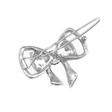 Load image into Gallery viewer, Charming Ribbon Barrette with Silver and Green Austrian Element Crystals