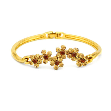 Glistering Flower Bangle with Orange and Brown Austrian Element Crystals
