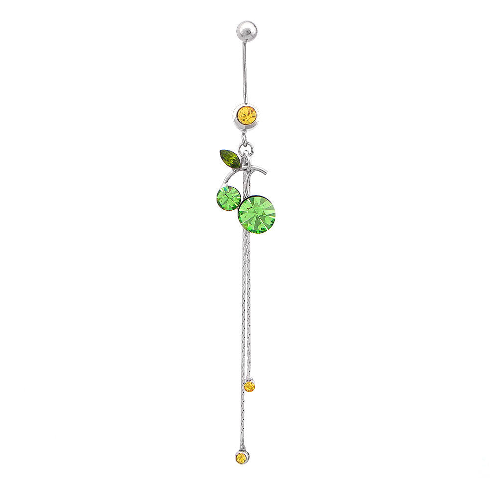Cherry Belly Ring with Green and Yellow Austrian Element Crystals