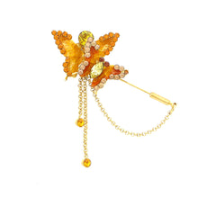 Load image into Gallery viewer, Twin Butterfly Brooch with Orange and Yellow Austrian Element Crystals