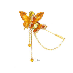 Twin Butterfly Brooch with Orange and Yellow Austrian Element Crystals