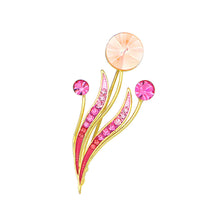 Load image into Gallery viewer, Flower Buds and Leaves Brooch with Pink Austrian Element Crystal and Peach Crystal Glass