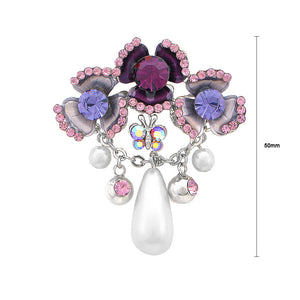 Flower and Butterfly Brooch with Purple Austrian Element Crystal and Fashion Pearl