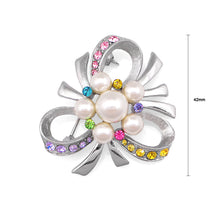 Load image into Gallery viewer, Ribbon Brooch with Multi-color Austrian Element Crystals and White Fashion Pearl