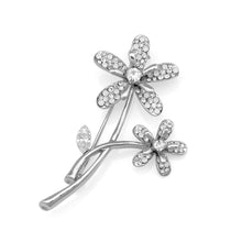 Load image into Gallery viewer, Twin Flower Brooch with Silver Austrian Element Crystal