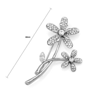 Twin Flower Brooch with Silver Austrian Element Crystal