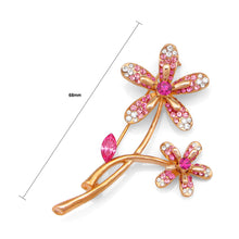 Load image into Gallery viewer, Twin Flower Brooch with Pink and Silver Austrian Element Crystals