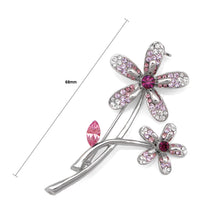 Load image into Gallery viewer, Twin Flower Brooch with Purple and Silver Austrian Element Crystals