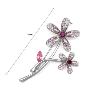 Twin Flower Brooch with Purple and Silver Austrian Element Crystals