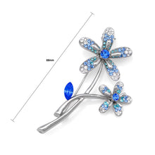 Load image into Gallery viewer, Twin Flower Brooch with Blue and Silver Austrian Element Crystals