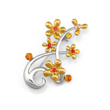 Load image into Gallery viewer, Flower Brooch with Red Yellow Orange Austrian Element Crystals