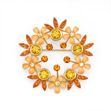 Load image into Gallery viewer, Gleaming Wreath Brooch with Orange and Yellow Austrian Element Crystals