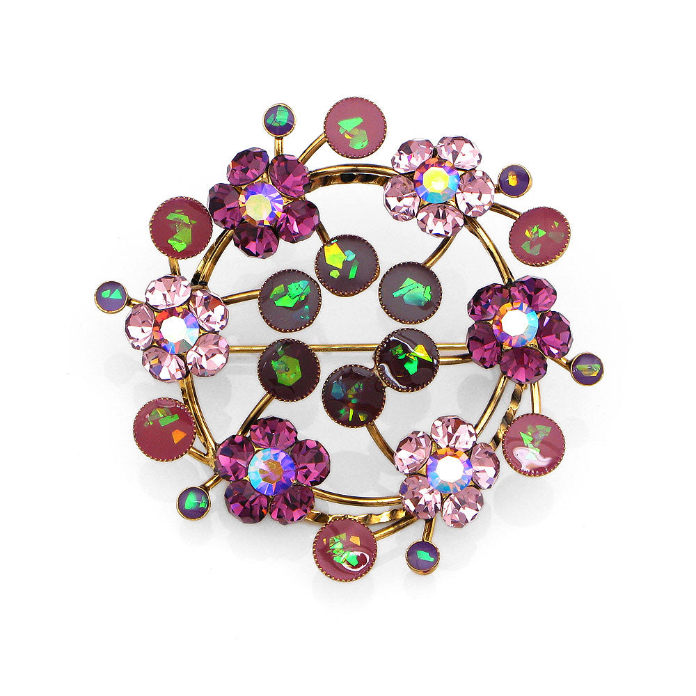 Gleaming Wreath Brooch with Purple Austrian Element Crystal