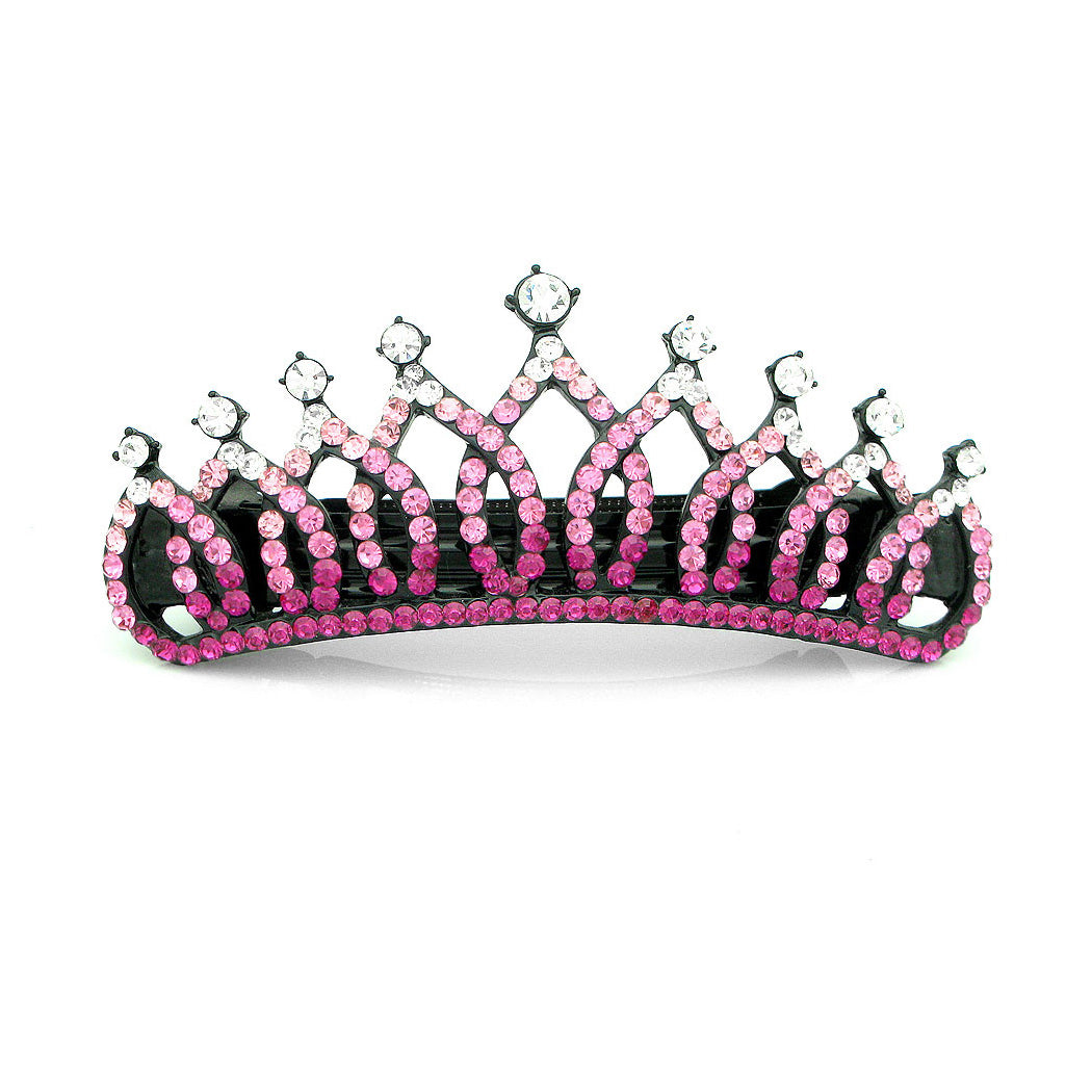 Glistering Crown Barrette with Pink and Silver Austrian Element Crystals