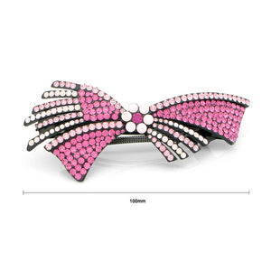 Glistering Flower and Ribbon Barrette with Pink Austrian Element Crystal