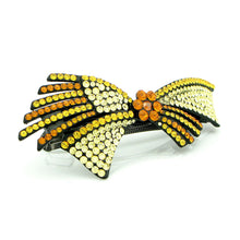 Load image into Gallery viewer, Glistering Flower and Ribbon Barrette with Orange and Yellow Austrian Element Crystals