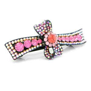 Glistering Flower and Ribbon Barrette with Pink Austrian Element Crystal
