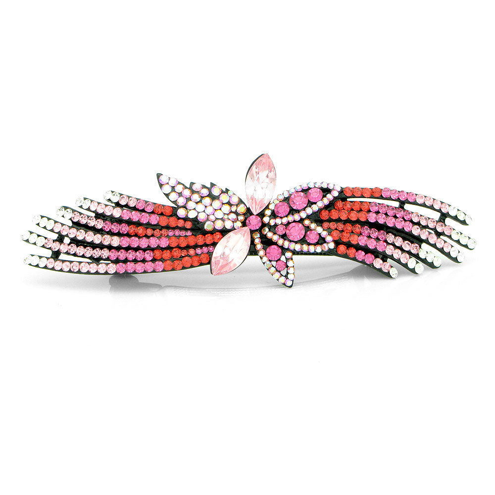 Glistering Flower Barrette with Pink and Silver Austrian Element Crystals