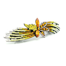 Load image into Gallery viewer, Glistering Flower Barrette with Orange Yellow Silver Austrian Element Crystals