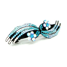 Load image into Gallery viewer, Glistering Flower Barrette with Blue and Silver Austrian Element Crystals