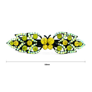 Glistering Butterfly and Leaf Barrette with Green and Yellow Austrian Element Crystals