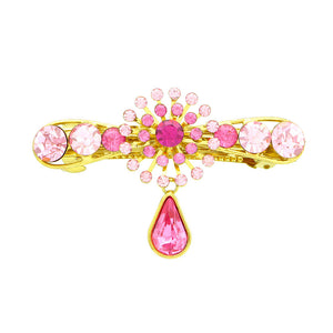 Glistering Flower Barrette with Pink Austrian Element Crystal