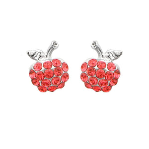 Glistening Apple Earrings with Red Austrian Element Crystals