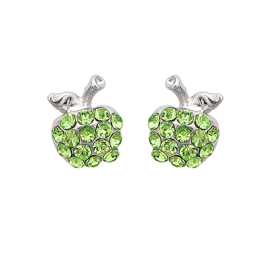 Glistening Apple Earrings with Green Austrian Element Crystals