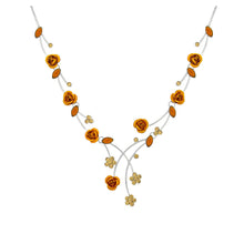 Load image into Gallery viewer, Elegant Rose Necklace with Orange Austrian Element Crystals and Crystal Glass