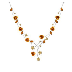 Elegant Rose Necklace with Orange Austrian Element Crystals and Crystal Glass